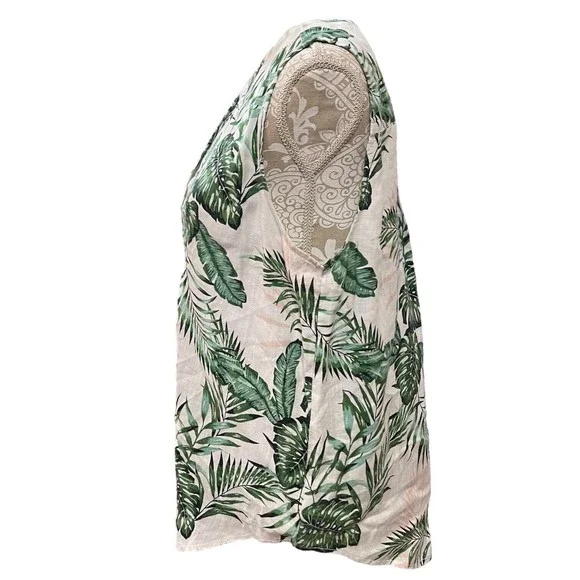 C&C California Sleeveless Linen Top Size Medium Hawaiian Print White/green/pink - Picture 5 of 9